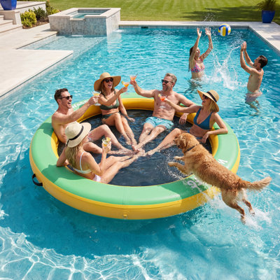 8FT/10FT Round Floating Ring,Inflatable Water Hammock Heavy Duty River Floats Lake Raft for Adults Tanning Pool Lounger Float Island Platform Pad Mat for Party-Green