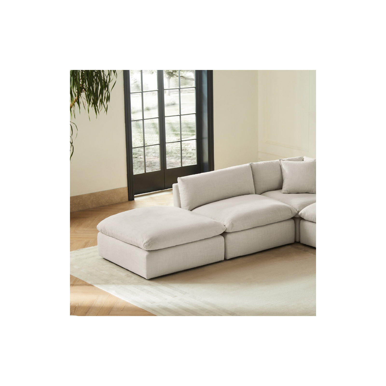  Annabella 41" Upholstered Ottoman, Effie Linen Performance Weave