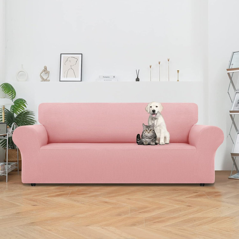 Housse pour canapé à coussins en T, Polyester rose, H 40 po x l 110 po x P 40 po