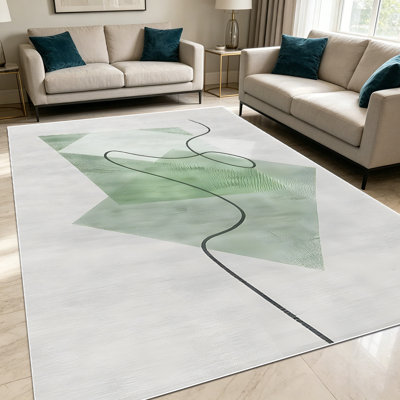1PC minimalist muted sage green overlapping geometric line art area rugs for Living Room, Soft and Comfortable, Suitable for all seasons, easy-to-maintain, machine washable Indoor floor mat, Under Table Farmhouse suitable for dining table...