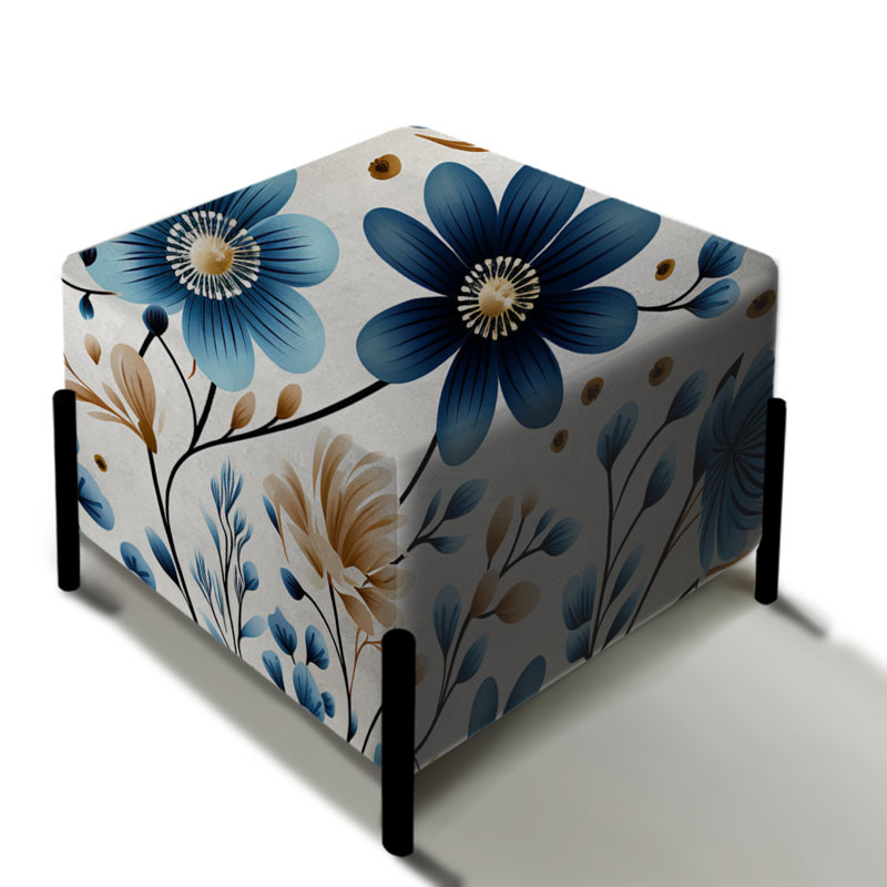 Simplicité scandinave bleue - motif floral II - repose-pieds carré floral