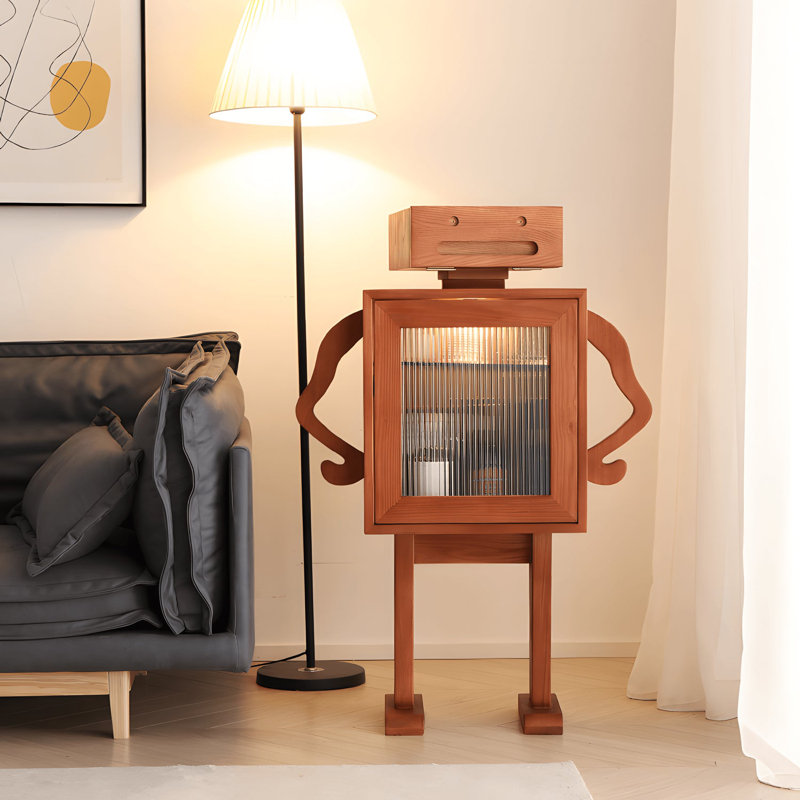 Jaecee Robot End Table with 360° Rotation, Brown