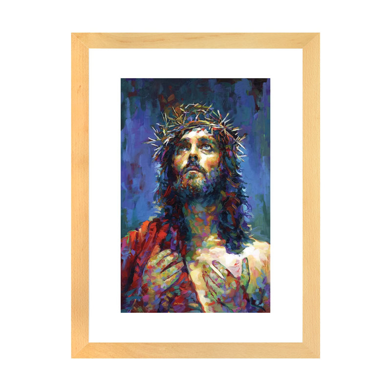 «Jesus Christ» par Leon Devenice - impression d'art graphique, H 32 po x l 24 po x P 1 po, Toile avec cadre en bois beige