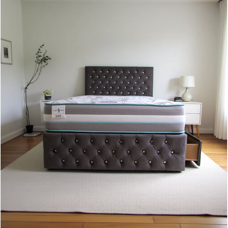 Upholstered Divan Bed with Mattress, Kingsize (5'), Charcoal