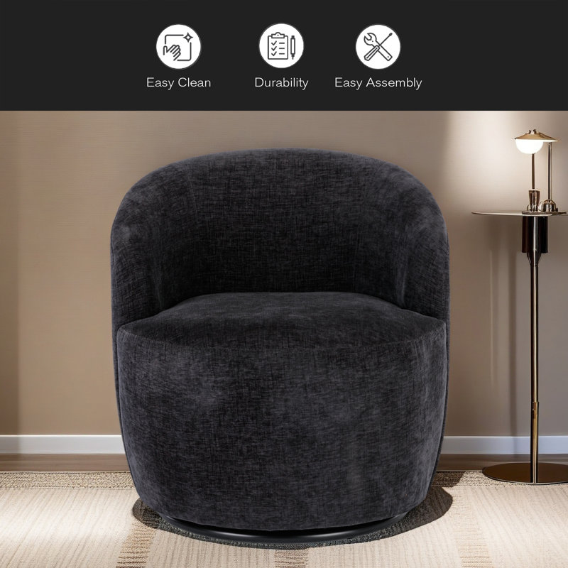 Fauteuil demi-tonneau Chenille, Noir, noir, noir, noir