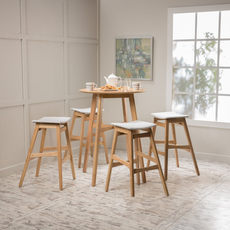 Ayobami Four Leg Dining Set, Natural Oak, Light Beige, 5-Piece (1 Table, 4 Chairs)