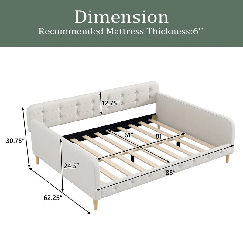 Grand lit de jour rembourré avec 4 pieds de soutien, Beige