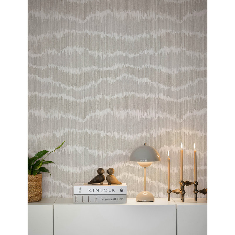 Wiggle Grey Ikat Stripe Wallpaper, Natural/Grey