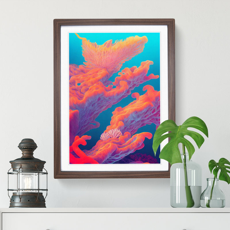 The Beauty Of Coral Reef - Single Picture Frame Print, 34cm H x 25cm W x 2cm D, Walnut Framed