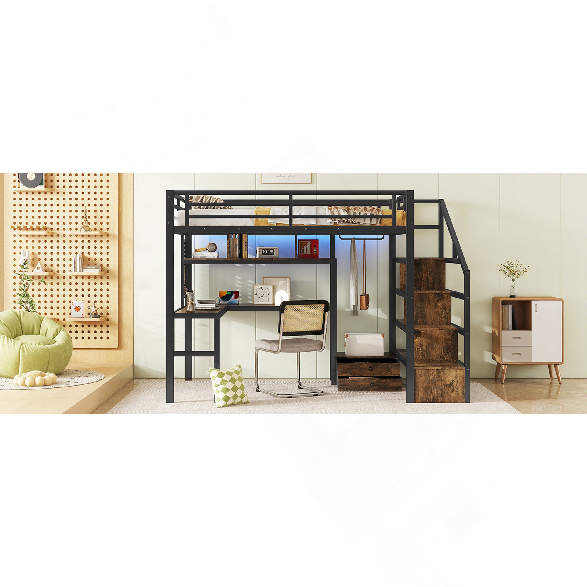 Isabelle & Max™ Full Size Loft Bed With LED Light & Charge Station ...