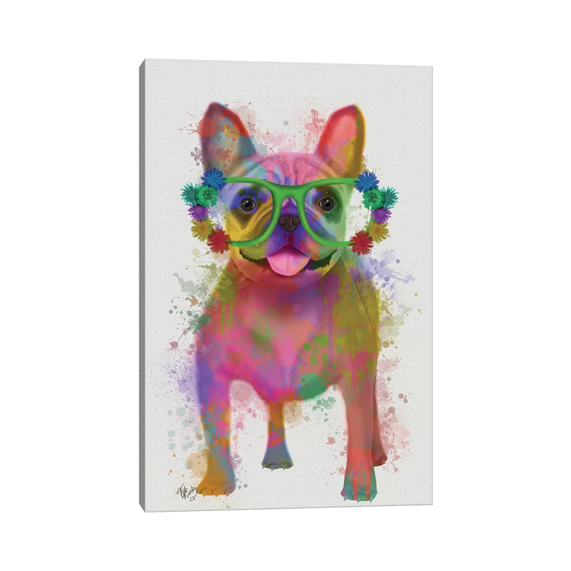 Rainbow Splash French Bulldog, Full by Fab Funky - Wrapped Canvas Print, 20.32 cm H x 30.48 cm W