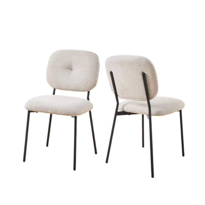 Ensemble de 2 chaises d'appoint modernes et rembourrées avec pieds en métal Modern, Blanc, Noir