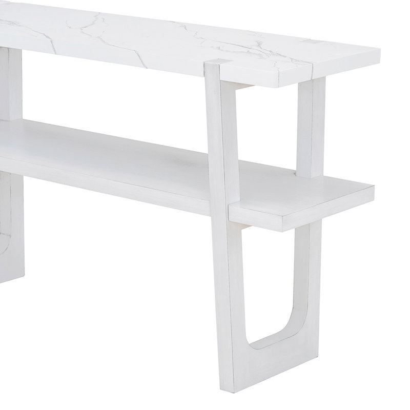 Narrow Console Table with Marble-Effect Top, Retro Entryway Table with Open Shelf, Sofa Table for Entryway, Hallway and Living Room (Espresso)