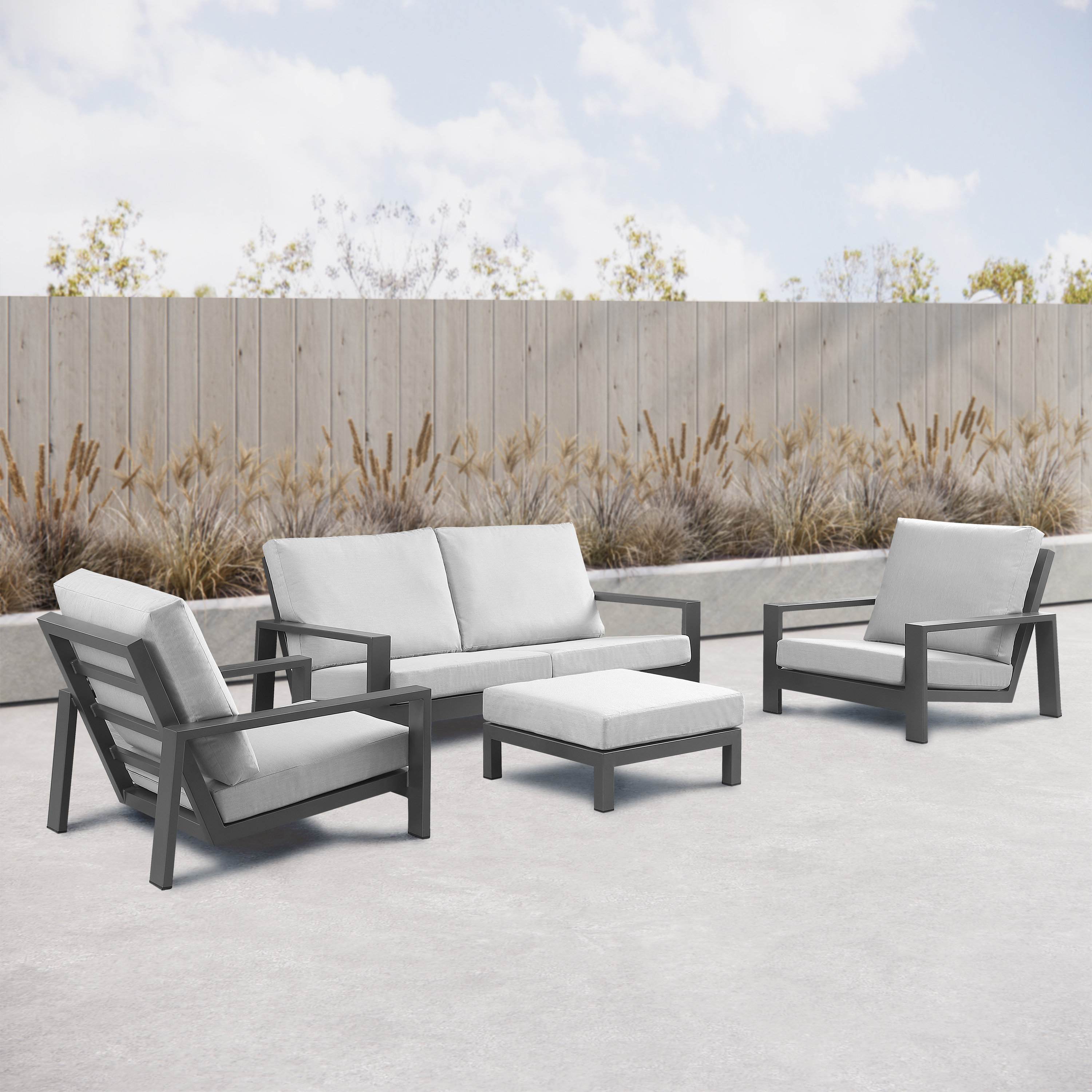 Allmodern Hoyt 4 Piece Aluminum Lounge Outdoor Modern Conversation Sofa Set With Custom Cover