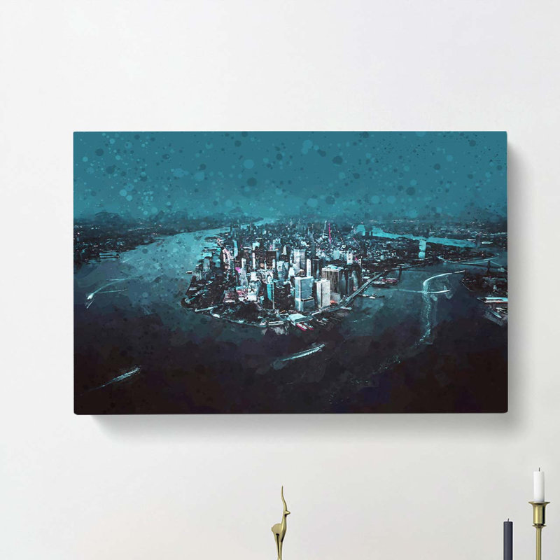 Skyline Of New York At Night In Abstract - Wrapped Canvas, 50cm H x 76cm W x 3cm D