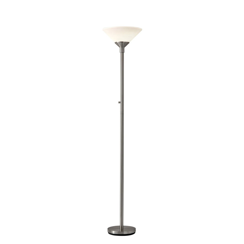 Haussman 73" Torchiere Floor Lamp with White Cone Shade, Silver