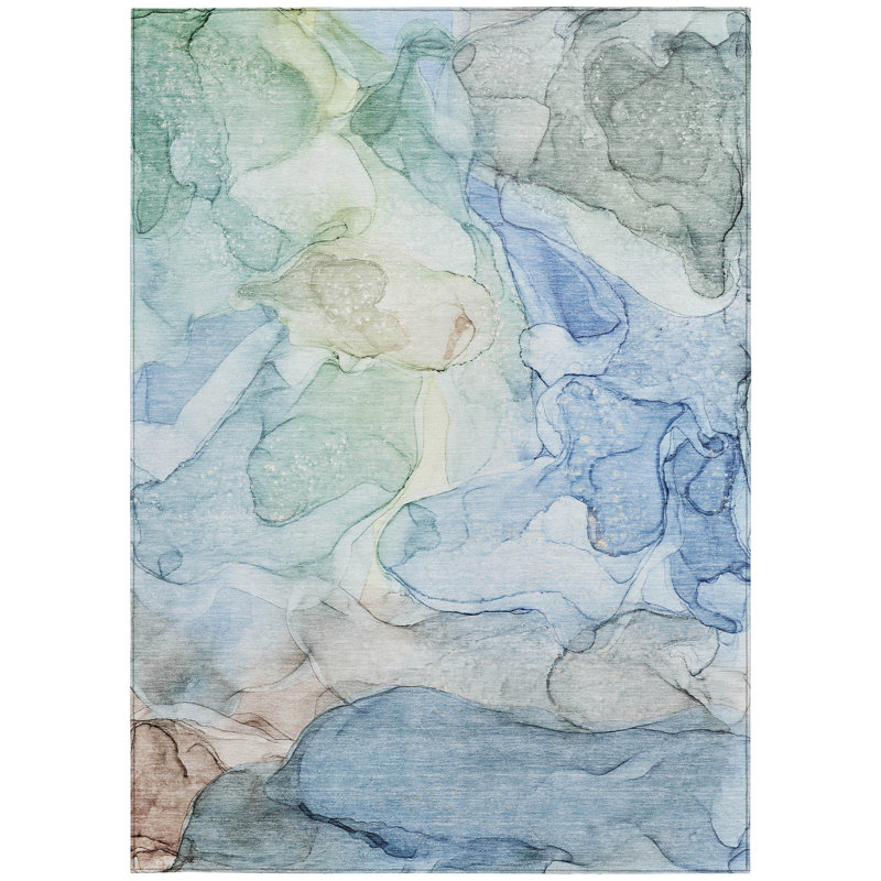 Tapis intérieur lavable antidérapant abstrait bleu 5 pi x 8 pi