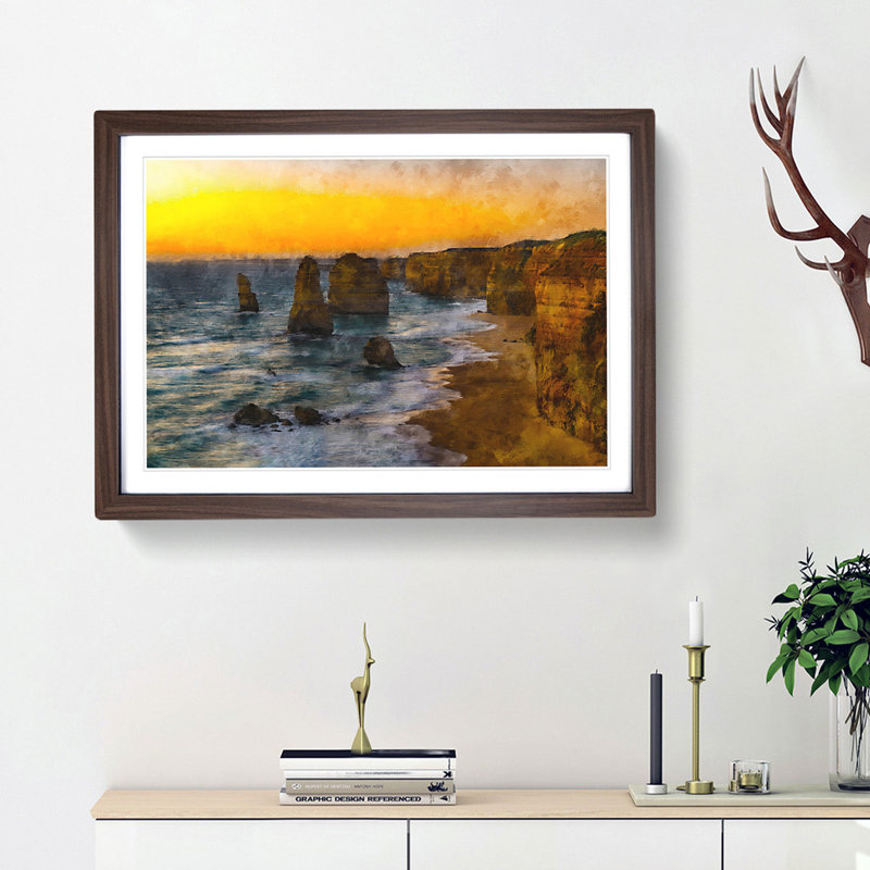 Sunset Over The Twelve Apostles Framed Print, 24cm H x 33cm W x 2cm D, Walnut Framed