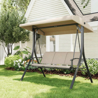 Balancelle de patio 3 places, chaises de véranda d'extérieur avec auvent et accoudoirs réglables, assise et dossier en tissu respirant Textilene, banc de balançoire pour le jardin, la piscine, la cour