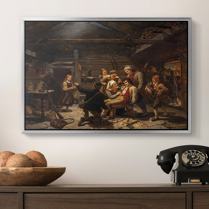 Le retour du chasseur d'ours, 1856 - Adolph Tidomm, toile tendue avec châssis, 16 x 24, Argent