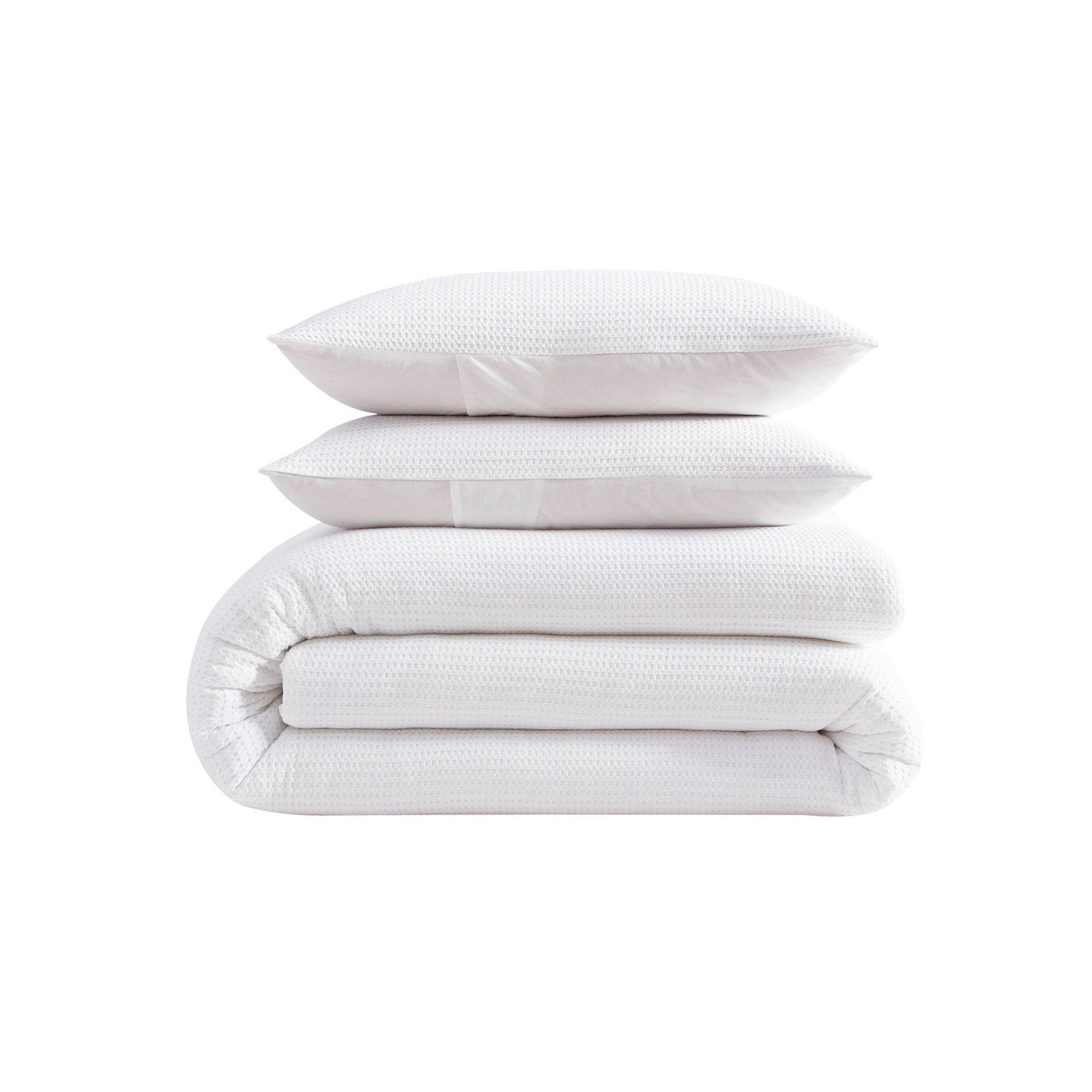 Cotton Waffle Duvet 3 Pc , Queen Duvet Cover + 2 Queen Shams, White