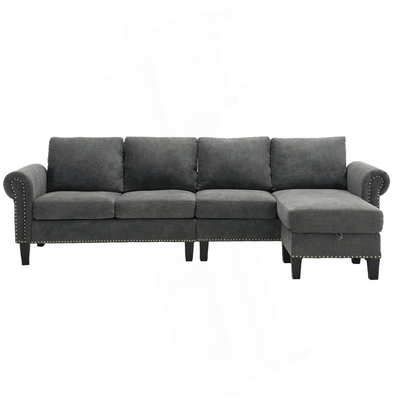 Canapé modulaire convertible avec rangement, canapé en L, canapé à quatre places, canapé modulaire en tissu de lin moderne pour le salon, gris