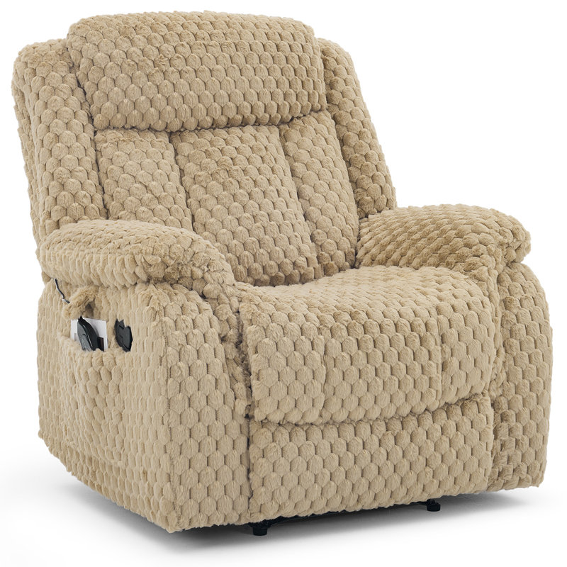 39.3" Wide Modern Plush Heated Massage Manual Recliner, Sandy Yellow
