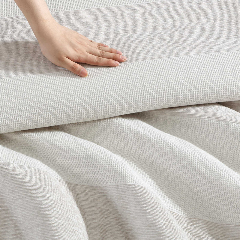 Vera Wang Chenille Waffle Stripe Beige, King Comforter + 2 King Pillow Shams