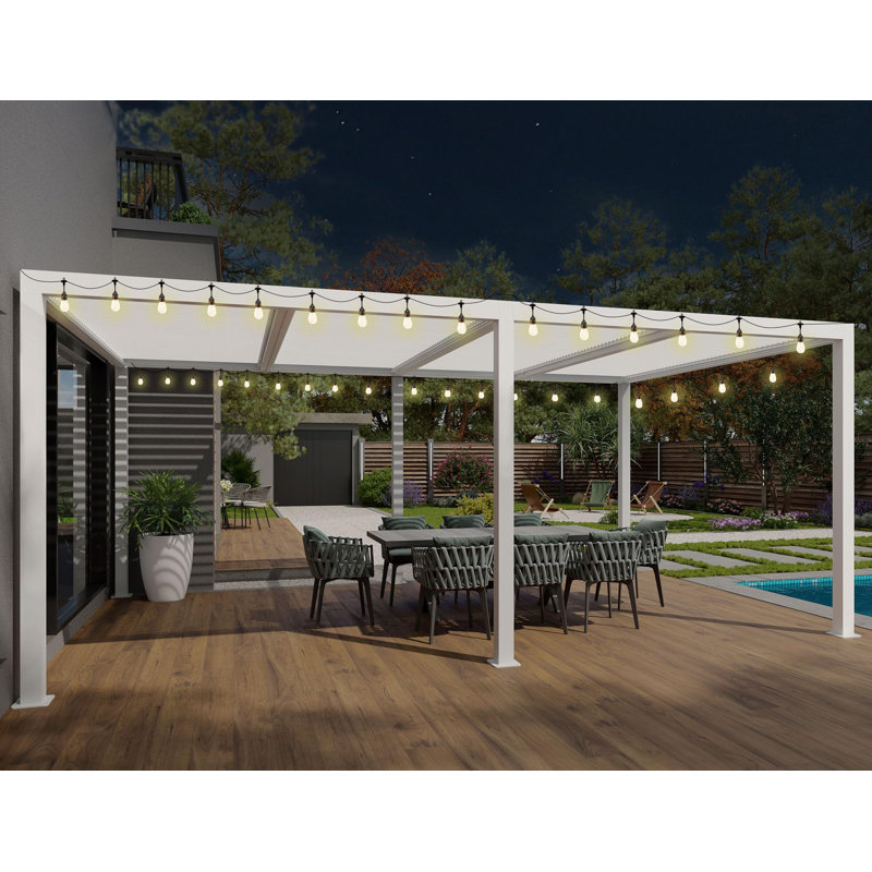 19 pi. L 12 pi. D Pergola en aluminium avec guirlandes de lumières de 48 pi