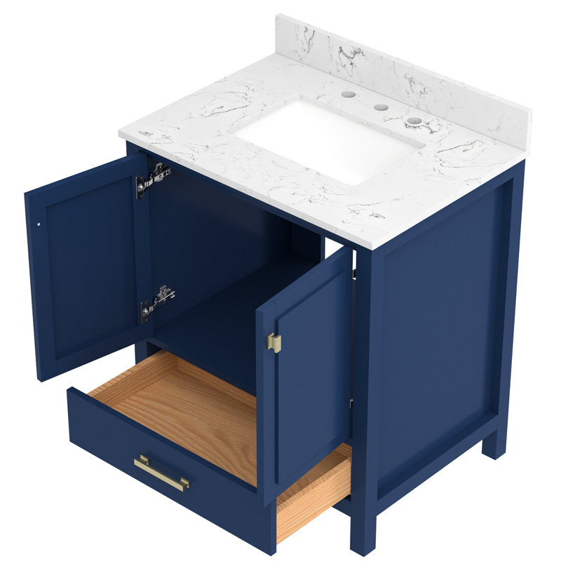 Blue 30'' Bathroom Vanity With Solid Wood Base, Freestanding Sink, Soft-Close Slides, Lightweight And Graceful For 30-Inch Frame, Top, Drawers, Modern Fashionable