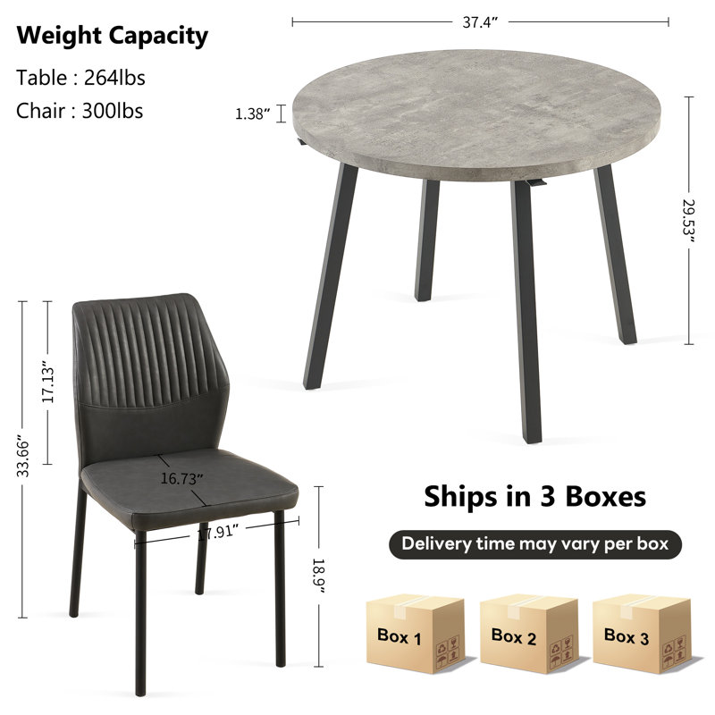 37-Inch Round Table With 4 Chairs, Dark Gray