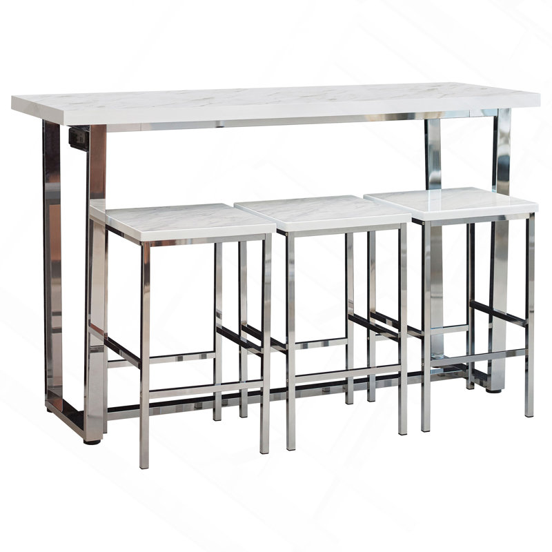 Ensemble de salle à manger en bois blanc 4 pièces, Blanc / argenté