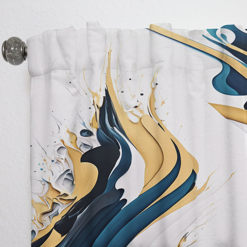 Asleigh - Peinture abstraite d'art moderne bleu et or V - Rideau moderne - Velours obscurcissant - 1 panneau