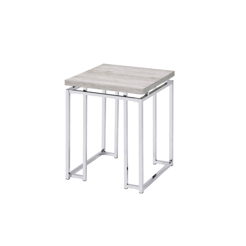 Table de bout en chêne naturel et finition chromée