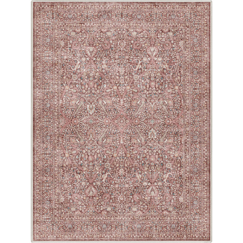 Ervin Isolde Vintage Oriental Botanical Red Area Rug, Rectangle 3'11" x 5'3" 