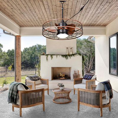 24" Outdoor Ceiling Fan with Lights Waterproof Gazebo Hanging Fan with Remote and APP, Plug in Caged Ceiling Fan with 6 Speed