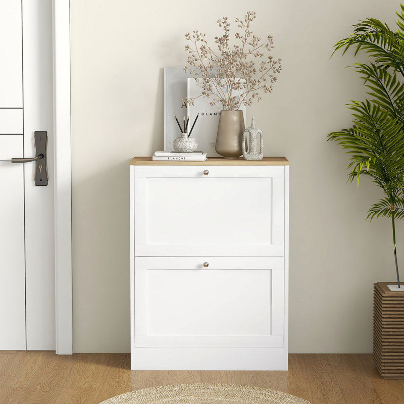 Slim Shoe Cabinet For Entryway, White