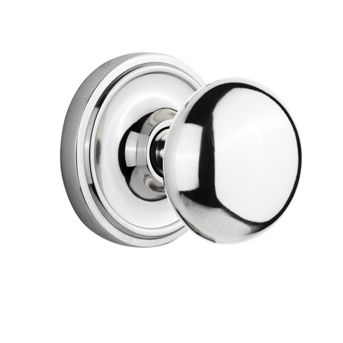 Rosette classique avec bouton de porte New York, Chrome brillant