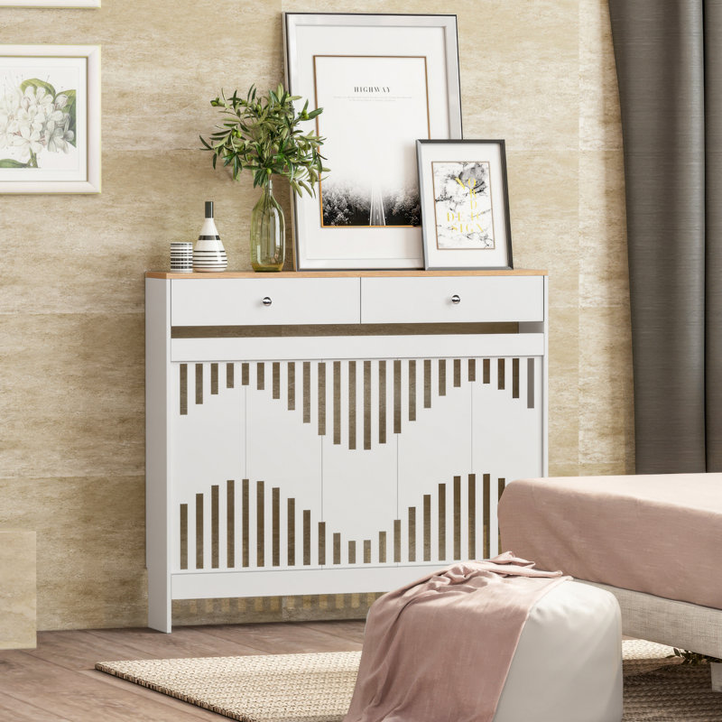 Radiator Cover, 96cm H x 109cm W x 19cm D, White Brown