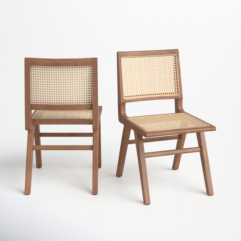 Elegant Coastal Walnut and French Cane Side Chair, 23"x34"