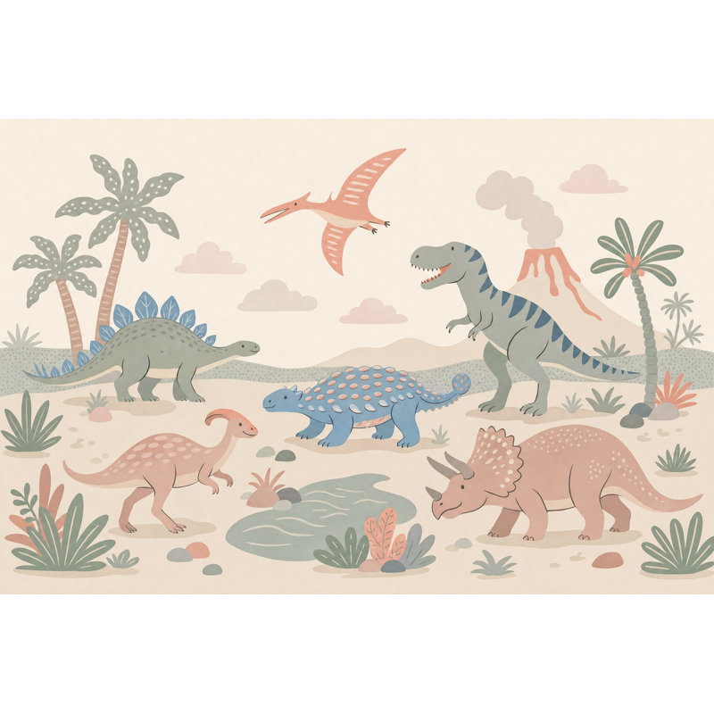 Papier peint paysage de dinosaure, paysage de jungle amovible de la préhistoire, 160 po x 108 po, Peler et coller