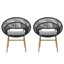 Chaise de salle à manger en osier Cyril, pattes au fini teck et faux rotin gris foncé, coussin gris, ensemble de 2
