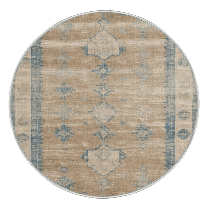 Tapis beige surteint lavable à la machine, Rond 3 pi