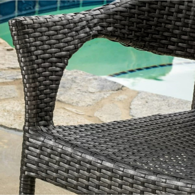 3 pièces, gris, extérieur, PE, chaises en fer, subtilement arqué, résistant aux intempéries,