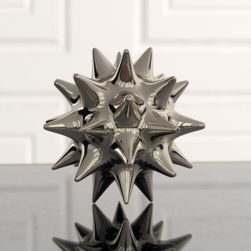 Urchin Shiny Silver Object, 7" H x 7" W x 7" D