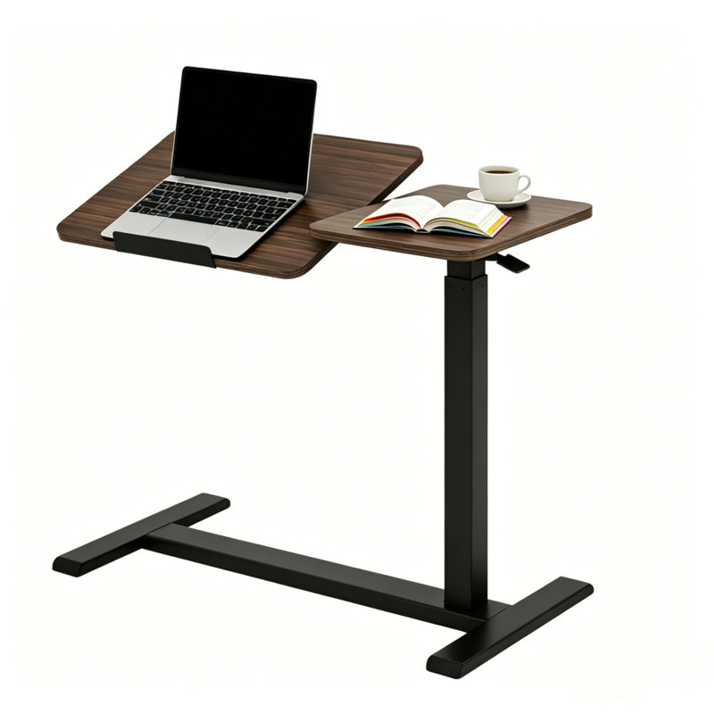 Bureau mobile réglable, poste de travail compact et moderne en bois et métal pour la maison