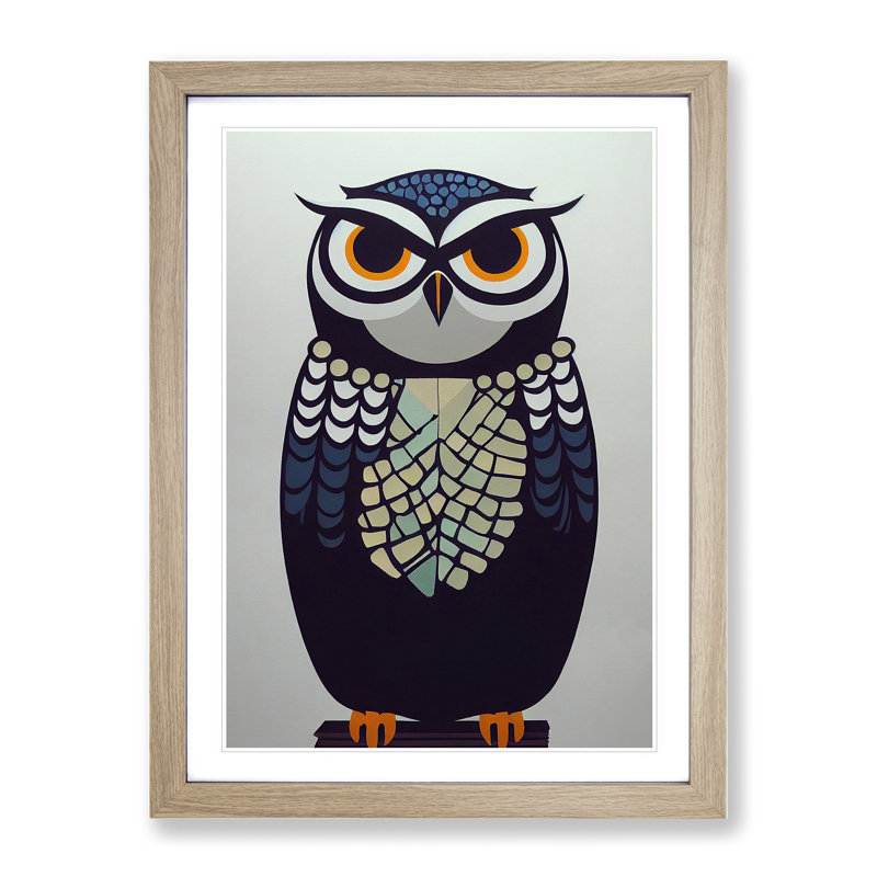 Mysterious Owl - Single Picture Frame Print, 64cm H x 46cm W x 2cm D, Oak
