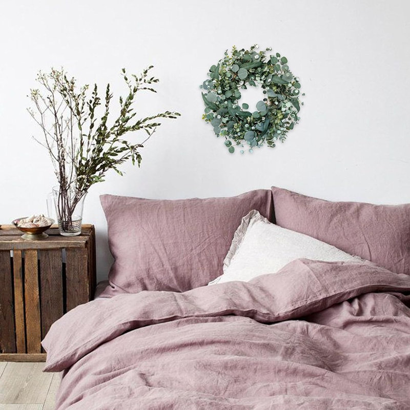 Couronne d'eucalyptus à feuilles persistantes - Vert - Porte d'entrée toute l'année et décoration intérieure pour le printemps, l'été et la maison de campagne ou de fête toutes saisons