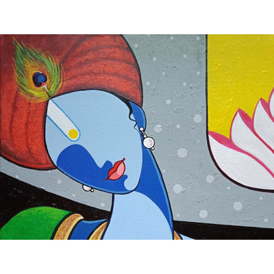 Shree Krishna avec flûte | Acrylique sur toile | Par Santosh Narayan Dangare