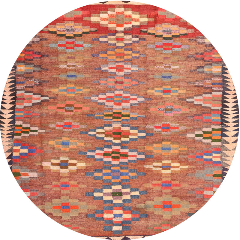 Tapis contemporain orange / jaune, Rond 5 pi